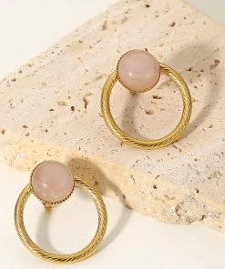 Trendsi Apparel Gold-Plated Circle Stone Stud Earrings