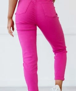 Trendsi GHG- Shop Singles Judy Blue Gabriella Cuffed Slim Fit Jeans In Neon Pink (GHG-1)