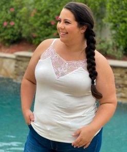 Boutique Simplified Delicate Floral Lace Trim Tank