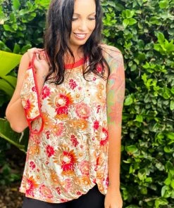 Boutique Simplified Essential Coral Burst Twist Top