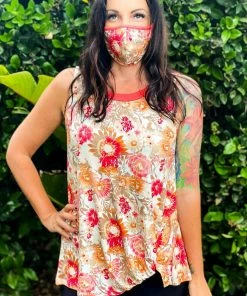 Boutique Simplified Essential Coral Burst Twist Top