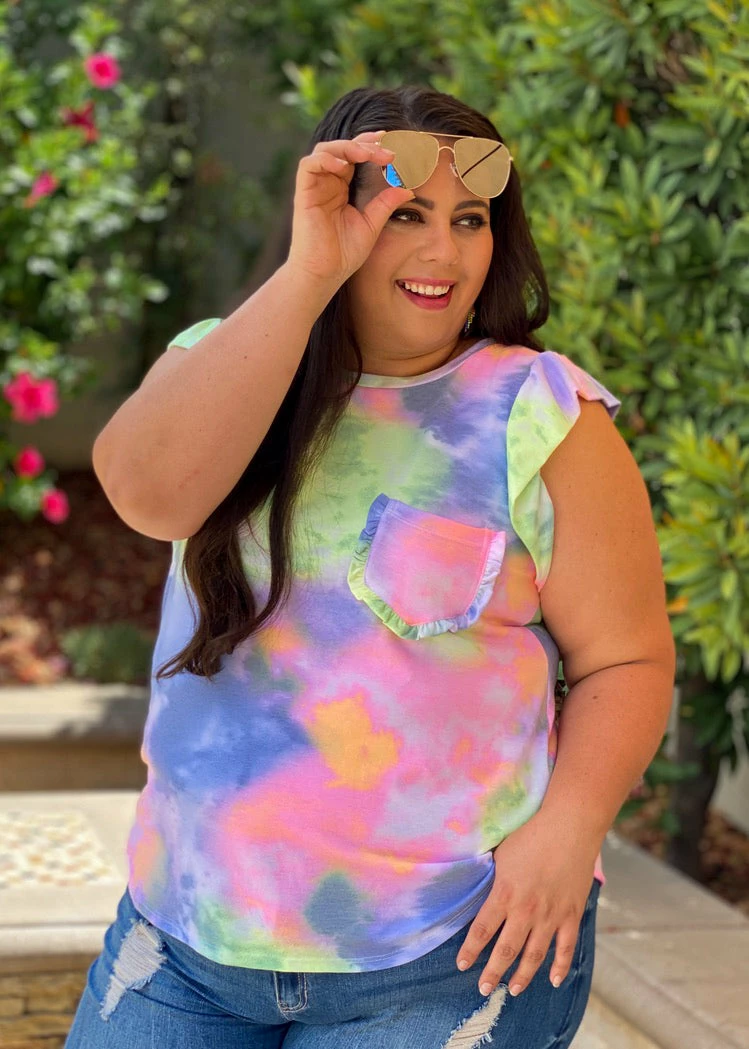 Boutique Simplified Flutter By Tie Dye Ruffled Top 3 Boutique Simplified Flutter By Tie Dye Ruffled Top