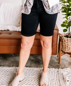 No Ship Drop Ship Apparel So Long, Farewell Black Bermuda Judy Blue Shorts