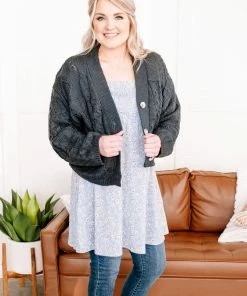 No Ship Drop Ship Legendary Cable Knit Cardigan In Charcoal