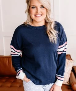 No Ship Drop Ship Reelin In The Years Varsity Sweater In Navy