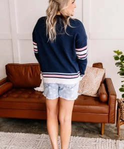 No Ship Drop Ship Reelin In The Years Varsity Sweater In Navy