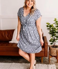 No Ship Drop Ship No Hesitation Tie Front Floral Dress In Vintage Blue