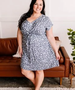 No Ship Drop Ship No Hesitation Tie Front Floral Dress In Vintage Blue