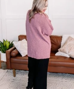 No Ship Drop Ship Apparel Keep It Cozy Popcorn Sweater In Heathered Pink