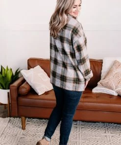 No Ship Drop Ship Checking It Twice Olive & Pink Cowl Neck Top