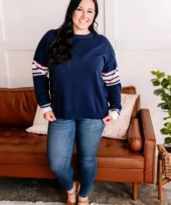 No Ship Drop Ship Reelin In The Years Varsity Sweater In Navy