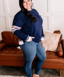 No Ship Drop Ship Reelin In The Years Varsity Sweater In Navy