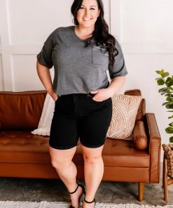 No Ship Drop Ship Apparel So Long, Farewell Black Bermuda Judy Blue Shorts