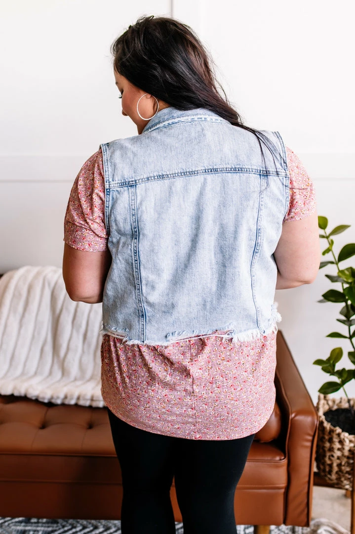No Ship Drop Ship Short And Sweet Distressed Denim Vest By Risen 7 No Ship Drop Ship Short And Sweet Distressed Denim Vest By Risen