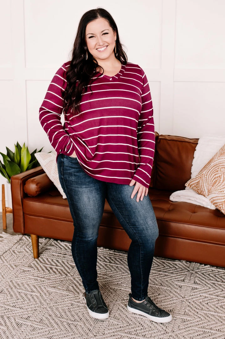 No Ship Drop Ship The Stripes Have It Long Sleeve Top In Magenta Apparel 1 No Ship Drop Ship The Stripes Have It Long Sleeve Top In Magenta Apparel