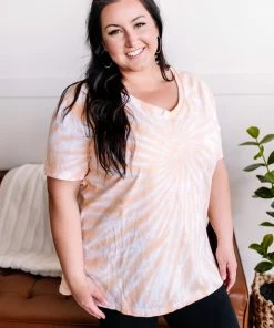 No Ship Drop Ship You Spin Me Round Spiral V Neck Tee In Orange Cream Apparel