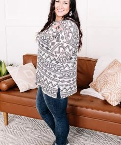 No Ship Drop Ship Apparel Out Of Print Aztec Top In Off White & Charcoal 15 No Ship Drop Ship Apparel Out Of Print Aztec Top In Off White & Charcoal