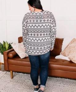 No Ship Drop Ship Apparel Out Of Print Aztec Top In Off White & Charcoal 21 No Ship Drop Ship Apparel Out Of Print Aztec Top In Off White & Charcoal