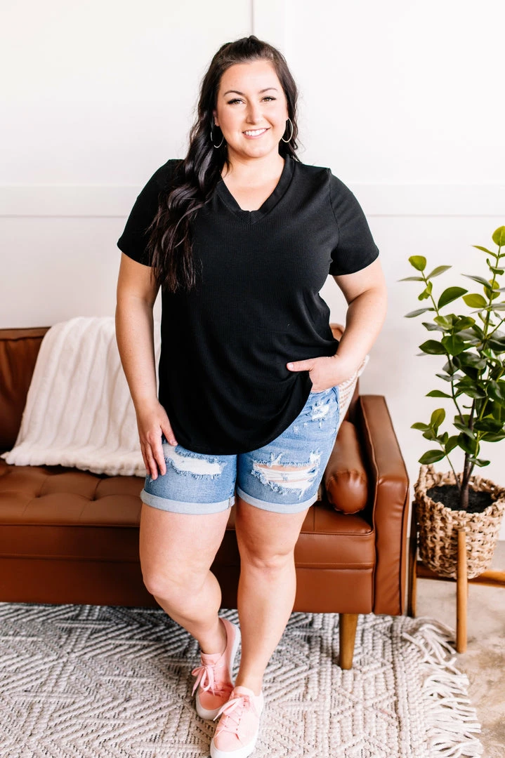 No Ship Drop Ship Waiting On You Ribbed V Neck Top In Black 4 No Ship Drop Ship Waiting On You Ribbed V Neck Top In Black