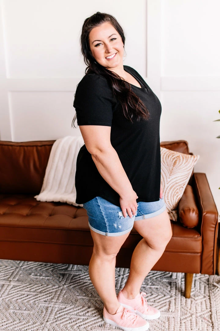 No Ship Drop Ship Waiting On You Ribbed V Neck Top In Black 6 No Ship Drop Ship Waiting On You Ribbed V Neck Top In Black