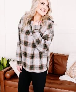 No Ship Drop Ship Checking It Twice Olive & Pink Cowl Neck Top