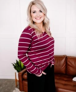 No Ship Drop Ship The Stripes Have It Long Sleeve Top In Magenta Apparel