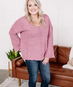 No Ship Drop Ship Apparel Keep It Cozy Popcorn Sweater In Heathered Pink