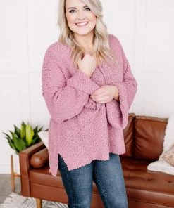 No Ship Drop Ship Apparel Keep It Cozy Popcorn Sweater In Heathered Pink