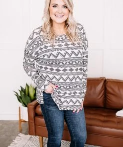 No Ship Drop Ship Apparel Out Of Print Aztec Top In Off White & Charcoal 16 No Ship Drop Ship Apparel Out Of Print Aztec Top In Off White & Charcoal
