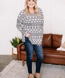 No Ship Drop Ship Apparel Out Of Print Aztec Top In Off White & Charcoal 19 No Ship Drop Ship Apparel Out Of Print Aztec Top In Off White & Charcoal