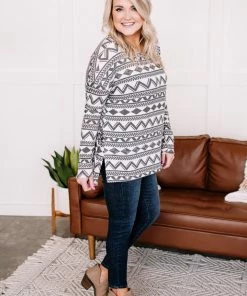 No Ship Drop Ship Apparel Out Of Print Aztec Top In Off White & Charcoal