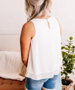 No Ship Drop Ship Apparel Trickle Down Effect Flowy Sleeveless Top In Cream