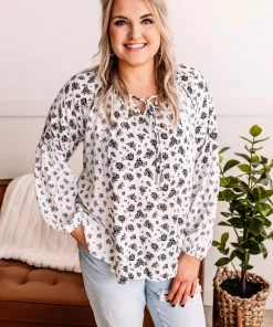 No Ship Drop Ship Mix It Up Ivory And Black Floral Top Apparel