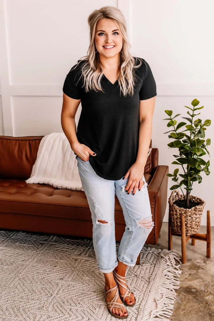 No Ship Drop Ship Waiting On You Ribbed V Neck Top In Black 5 No Ship Drop Ship Waiting On You Ribbed V Neck Top In Black