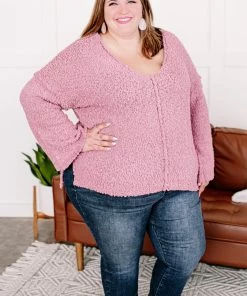 No Ship Drop Ship Apparel Keep It Cozy Popcorn Sweater In Heathered Pink