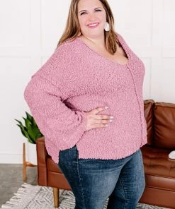 No Ship Drop Ship Apparel Keep It Cozy Popcorn Sweater In Heathered Pink