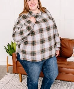 No Ship Drop Ship Checking It Twice Olive & Pink Cowl Neck Top