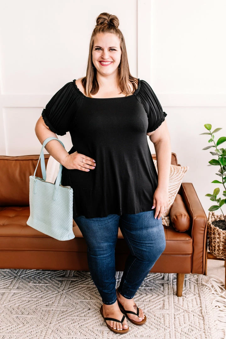 No Ship Drop Ship Apparel Bubble Up Short Sleeve Top In Black 3 No Ship Drop Ship Apparel Bubble Up Short Sleeve Top In Black