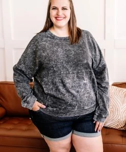 No Ship Drop Ship Apparel Before Time Pullover In Washed Charcoal