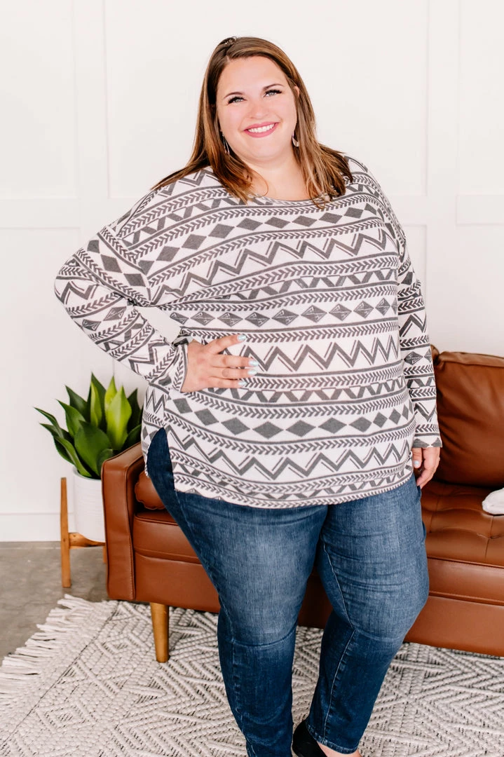 No Ship Drop Ship Apparel Out Of Print Aztec Top In Off White & Charcoal 3 No Ship Drop Ship Apparel Out Of Print Aztec Top In Off White & Charcoal