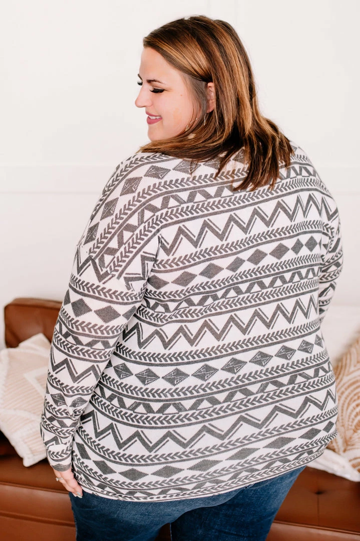 No Ship Drop Ship Apparel Out Of Print Aztec Top In Off White & Charcoal 10 No Ship Drop Ship Apparel Out Of Print Aztec Top In Off White & Charcoal