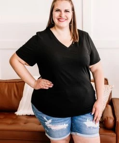 No Ship Drop Ship Waiting On You Ribbed V Neck Top In Black