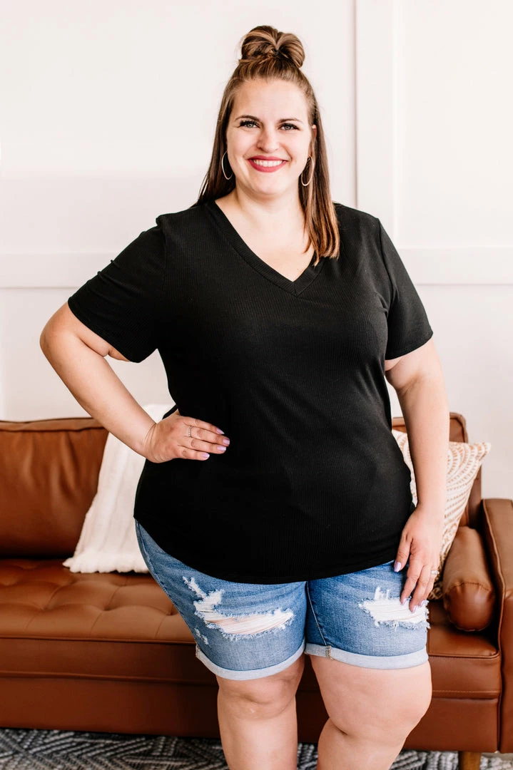 No Ship Drop Ship Waiting On You Ribbed V Neck Top In Black 2 No Ship Drop Ship Waiting On You Ribbed V Neck Top In Black