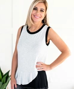 No Ship Drop Ship Apparel You've Got Me Sleeveless Top In Black & Gray