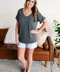 No Ship Drop Ship Pocketful Of Basics Tee In Charcoal Apparel