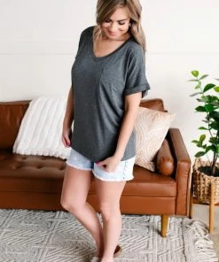No Ship Drop Ship Pocketful Of Basics Tee In Charcoal Apparel
