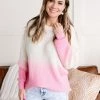 No Ship Drop Ship Apparel Shake It Up Ombre Sweater In Ivory & Pink