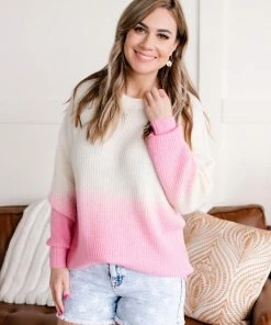 No Ship Drop Ship Apparel Shake It Up Ombre Sweater In Ivory & Pink