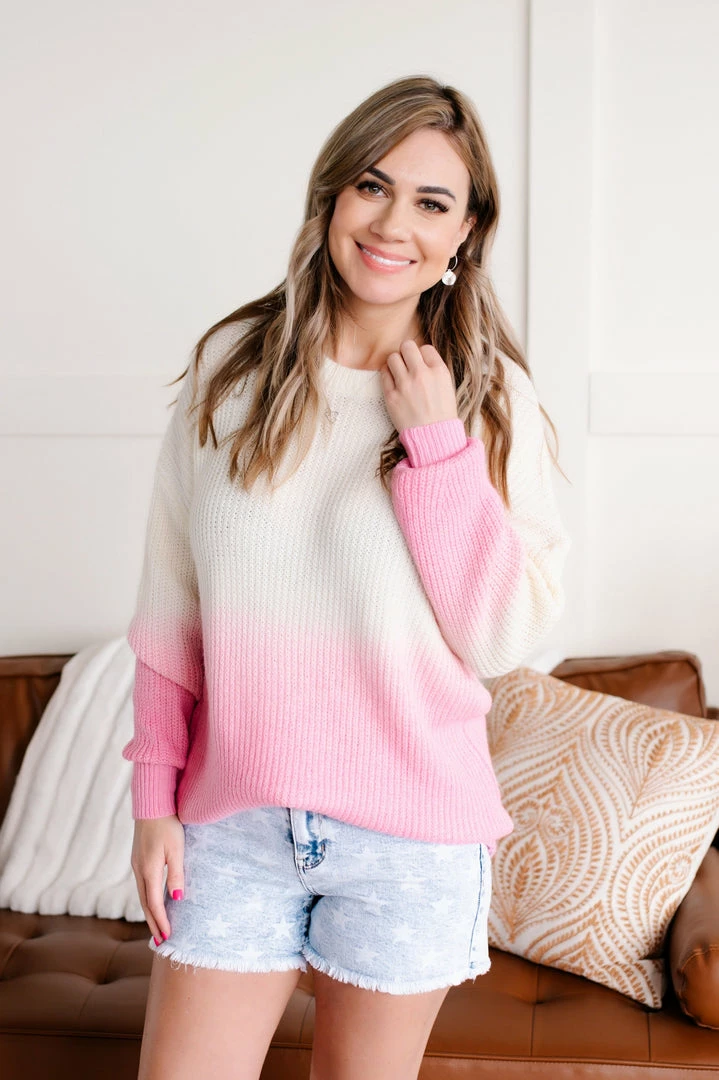 No Ship Drop Ship Apparel Shake It Up Ombre Sweater In Ivory & Pink 1 No Ship Drop Ship Apparel Shake It Up Ombre Sweater In Ivory & Pink