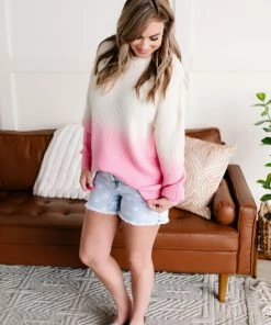 No Ship Drop Ship Apparel Shake It Up Ombre Sweater In Ivory & Pink 11 No Ship Drop Ship Apparel Shake It Up Ombre Sweater In Ivory & Pink